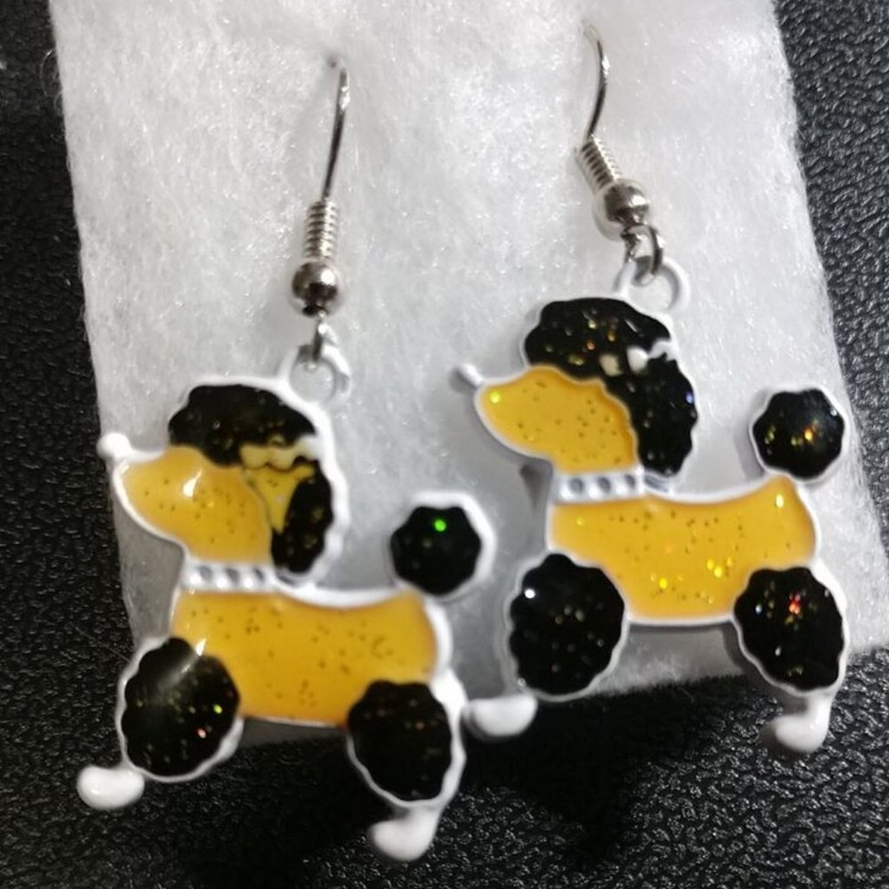 Poodle Earrings in GIFT Box French Wire Black, Tan, And White New